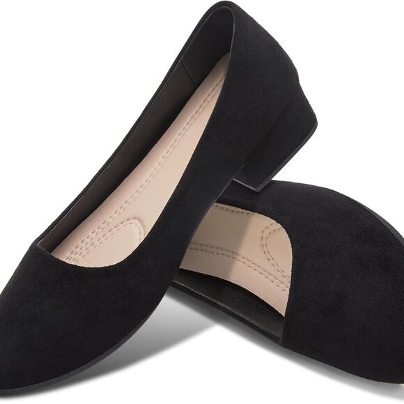 Women Pumps Faux Suede 5 Low Chunky Heels Rounded Toe Dress Wedges Shoes - Picture 1 of 6